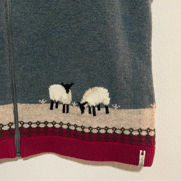 WOOLRICH Sweater Vest Wool White Sheep Green Red Full Zip, Size XL - Picture 4 of 6